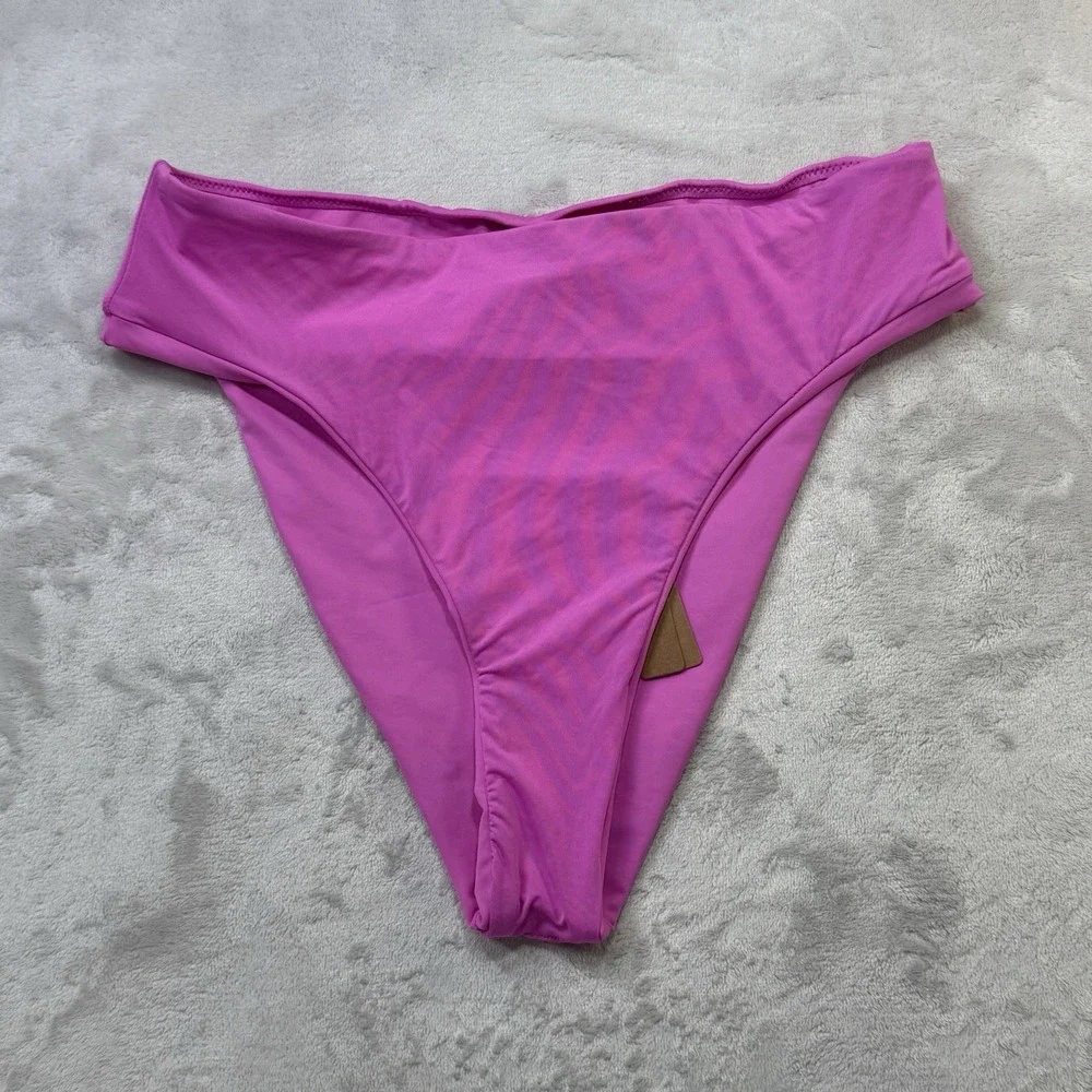SKIMS Recycled Swim Mid Waist Bikini Bottom Neon Orchid Pink Size M NWT